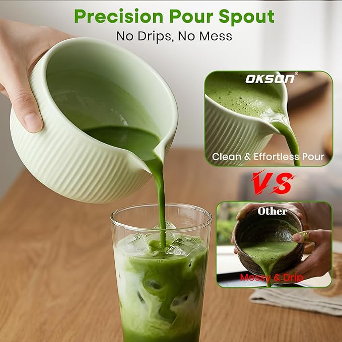 Matcha Whisk Set, 15PCS Ceramic Matcha Bowl Kit, Includes Bamboo Whisk & Holder, Glass Measuring Cup, Caddy, Sifter, Scoop, Tea Towel, Tea Mat, Making Sets for Lovers, Green