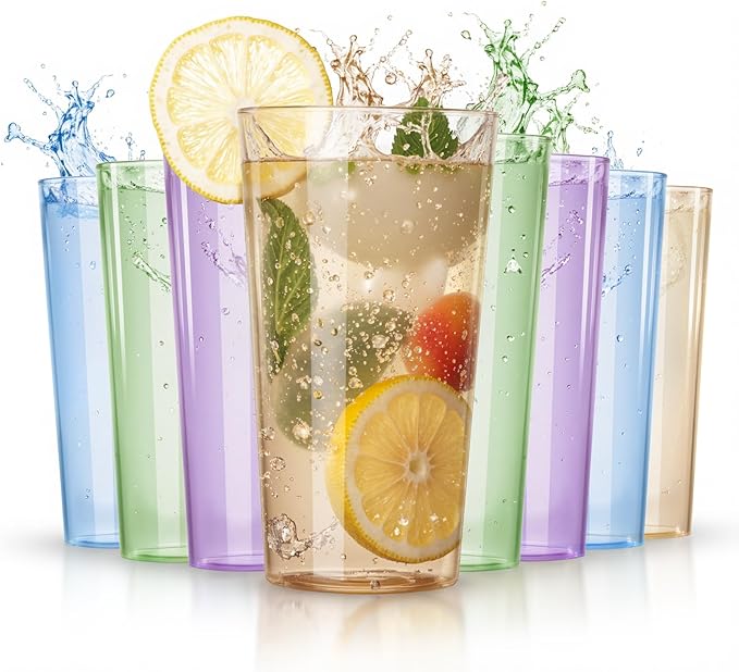 Liacere Color Plastic Drinking Glasses - (Set of 12) 18oz Color Plastic Glasses Colors Reusable，Kitchen Water Glasses Cup, Bar Tumbler Glassware Set for Beer, Juice, Cocktail, Whiskey, Milk