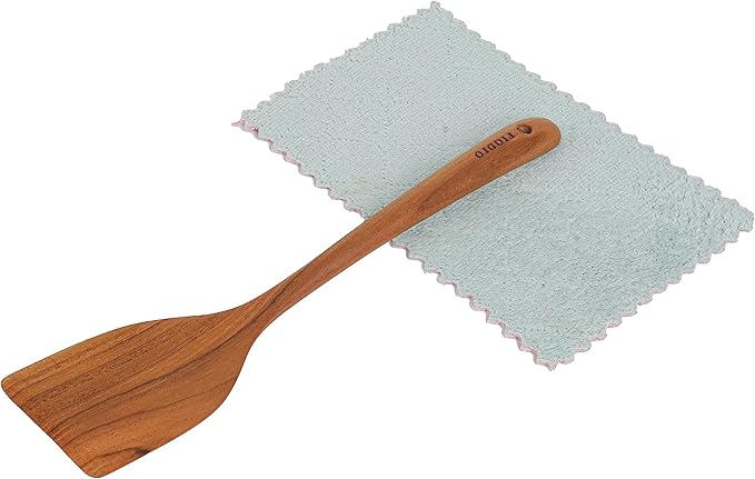 Teak Wooden Spatula for Cooking – Handcrafted Non-Stick Kitchen Utensil with Comfort Grip & Microfiber Cloth