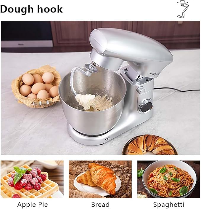 Stand Mixer, 3 in 1 Stand Mixer, 5.5Qt Electric Mixer, Mixer with Stainless Dough Hook, Wire Whip & Beater, Food Mixer for Baking, Cake and Most Home Cooks, Silver