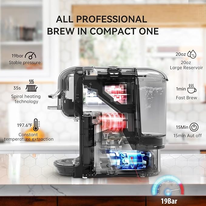 Multi-Capsule Coffee Maker, Hot/Cold Coffee Maker, Milk, ESE Pod Ground Coffee, Cafeteria, 19 Bar, 5 in 1 (Color : H2B M1A Tray BK, Size : CHINA_EU)