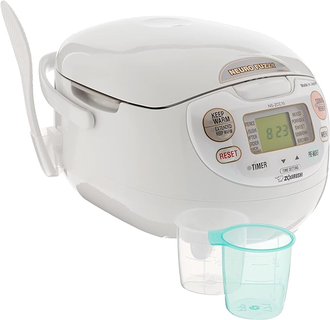 Zojirushi NS-ZCC10 Neuro Fuzzy Cooker, 5.5-Cup uncooked rice / 1L, White & NP-NWC10XB Pressure Induction Heating Rice Cooker & Warmer, 5.5 Cup, Stainless Black, Made in Japan