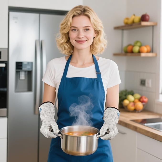 Heat Resistant Gloves Food Grade Oven Mitts Liquid Silicone with Nylon Line Reusable Waterproof for Women Handle Hot Food White Small