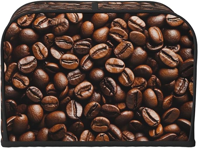 Coffee Print Covers for Toasters 4 Slice,Cute Funny Bread Machine Cover with Handle,Washable Stain Resistant Kitchen Small Appliance Cover Dining Decor