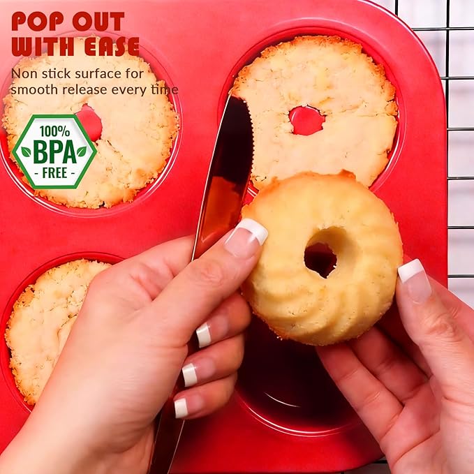 HKMTT Small Silicone Buntz Pan, Mini Fluted Tube Rum Cake Baking Molds, 6 Cavities 2 Pack 3 Shaped BPA Free Oven Safe Food Grade Non Stick Moulds