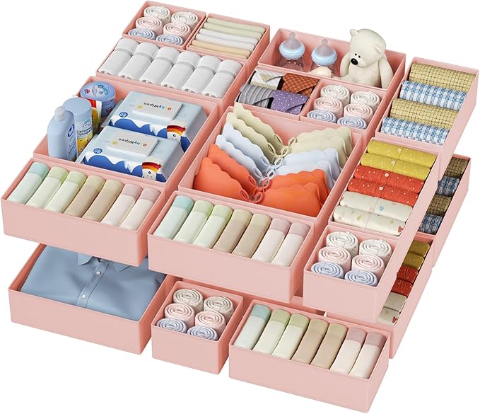 DIMJ Drawer Organizer Clothes - 20 Pack Closet Drawer Organizer Bins for Baby Clothes Storage, Fabric Dresser Organizer for Nursery Bedroom, Foldable Small Drawer Dividers for Underwear Socks