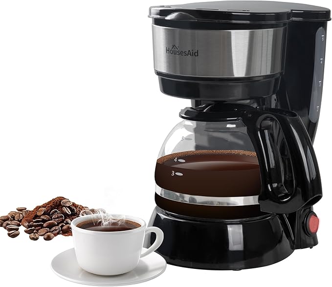 5 Cup Coffee Maker, Compact Small Coffee Machine for 1-2 People, 0.75L Glass Carafe, 2-Hour Auto Shut-Off, 650W Fast Brew, Space Saving for Apartment, Dorm & Office