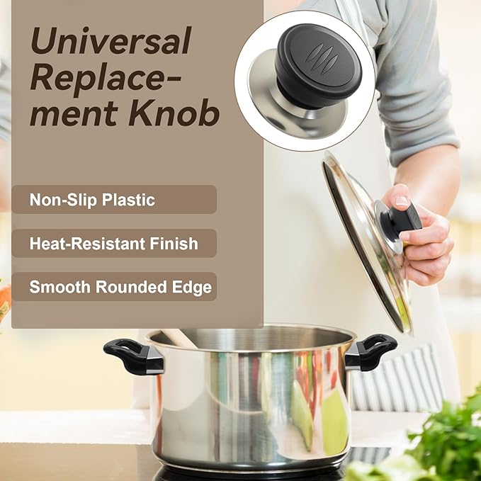 10pcs Pot Lid Knobs - Heat Resistant & Anti-Slip Grip | Universal Replacement Pot Lid for Glass Pots Pans Lids Top (Black)