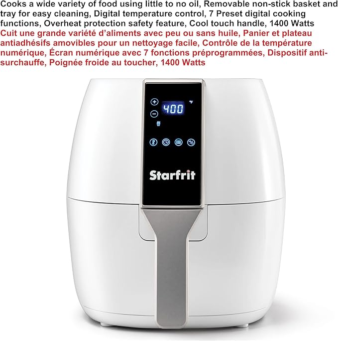 Starfrit Electric Digital Air Fryer - 3.5L Capacity - LED Touch Screen - 7 Preset Functions - 1400W