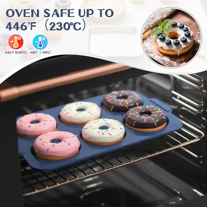 Nonstick Silicone Donut Pan: 4 Inch Doughnut Pan with Metal Frame - Silicone Donut Molds for Baking Gluten Free Glazed Vegan Protein Donuts Bagel - for Oven Kitchen - Home Bakers Housewife