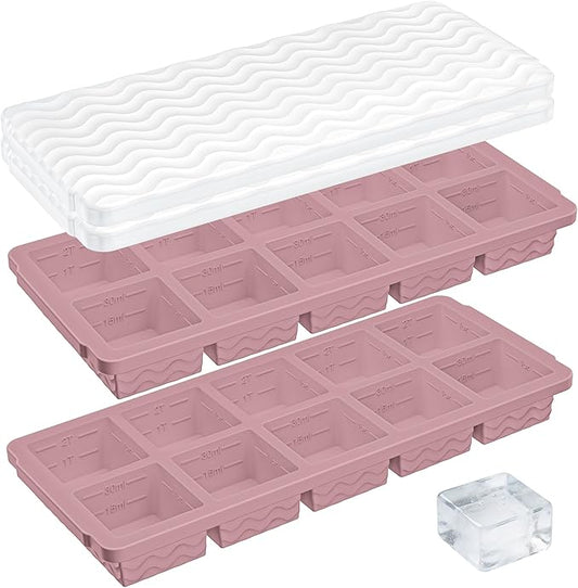 Aopigavi 2-Pack Ice Cube Trays, 10 Cubes 2 Tbsp. Silicone Freezer Molds with Lids, Reusable Ice Trays for Freezer, Kitchen, RV, Cocktail, Whiskey, Coffee, Soup & Food, BPA Free, Dishwasher Safety