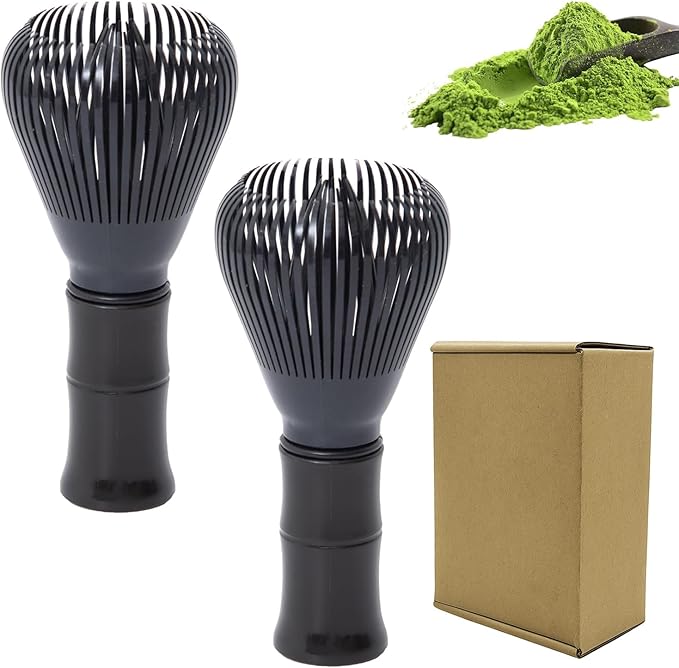 Resin Matcha Whisk Traditional Japanese Chasen Matcha Tea Whisk Gifts for Tea Lovers Reusable Plastic Matcha Whisk for Authentic Tea Preparation (Black+Black)