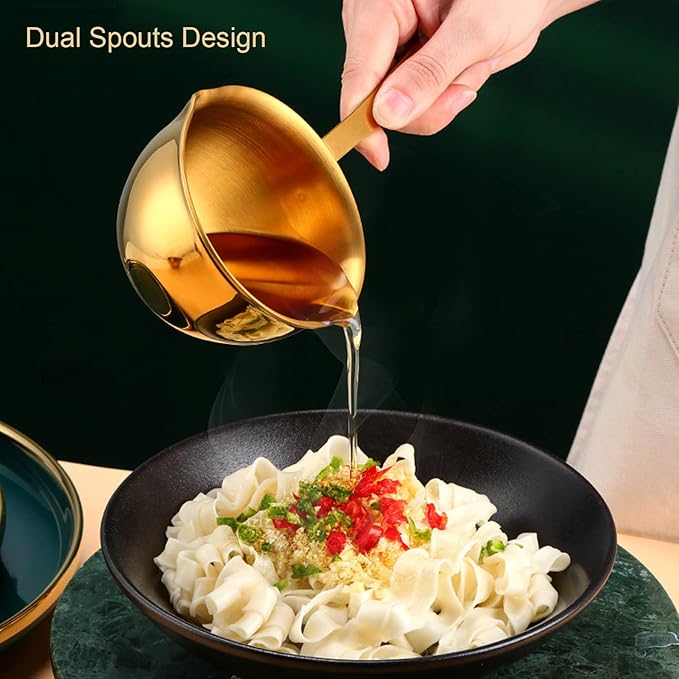 Stainless Steel Butter Warmer, Saucepan Chocolate Milk Butter Melting Pot Small Sauce Pan with Pour Spouts Cooking Pot for Hot Oil Soup Coffee Tea Warming (Gold)