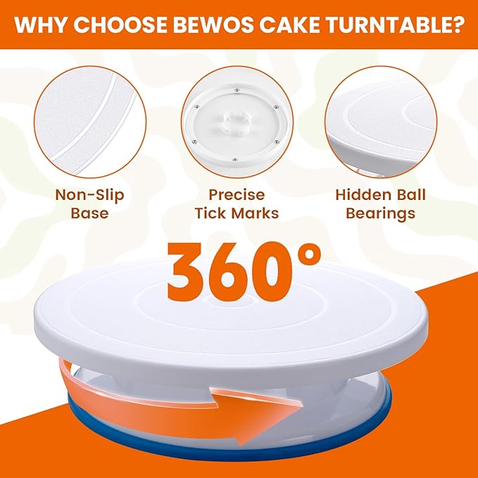 BEWOS 80 PCs Cake Decorating Kit With Cake Turntable - Include 50 Disposable + 4 Reuseable Piping Bags, 13 Icing Piping Tips, Cake Leveler, 2 Spatulas, 3 Icing Scraper, Cake Decorating Tools