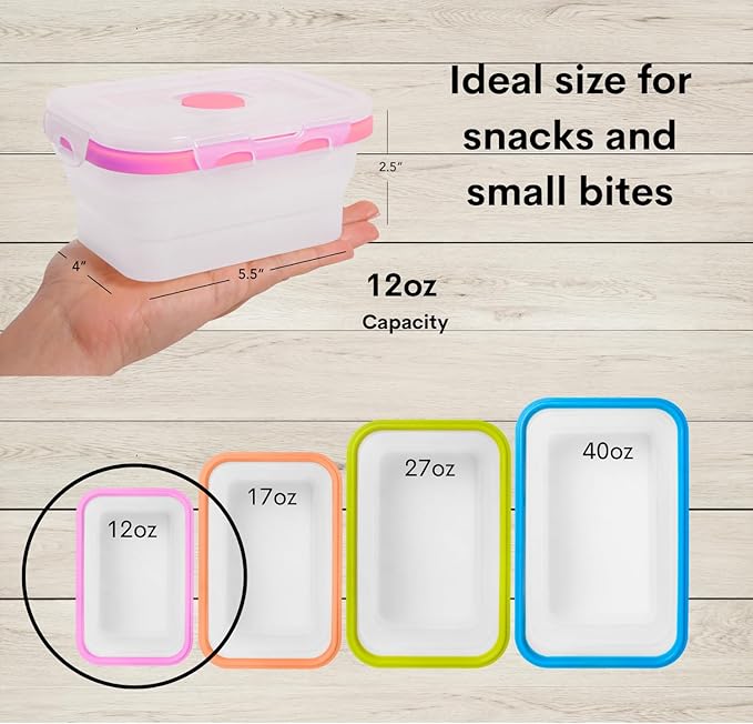 Small 12oz Collapsible Silicone Food Container (1.5 Cups) Compact Lunch, Snack & Leftover Storage BPA-Free, Leak-Resistant Lid, Microwave, Freezer & Dishwasher Safe, Space-Saving Portable Bento Box