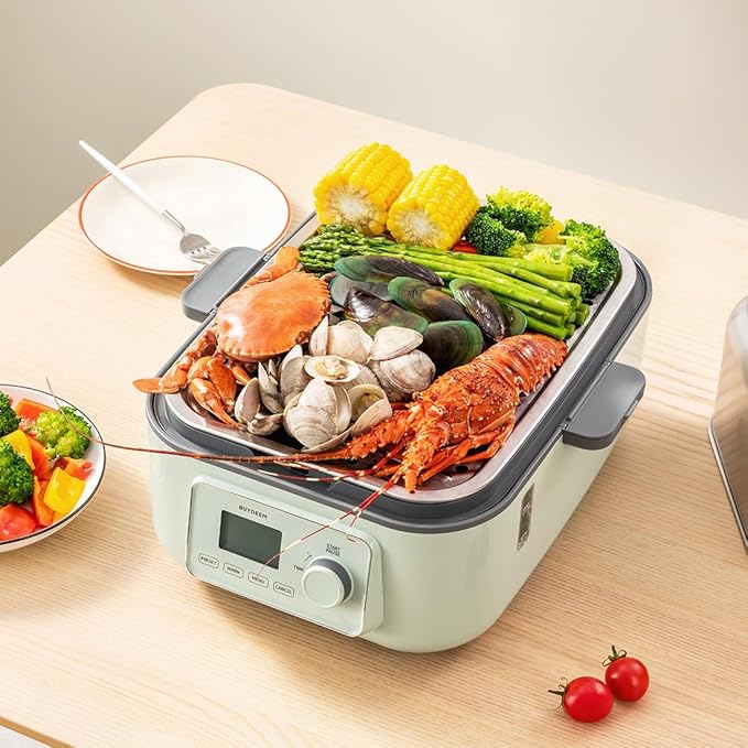 BUYDEEM G67US Electric Food Steamer for Cooking, 1 Tire Stainless Steel Steamer with Manual Mode, 1500W, 7 Quart, Green