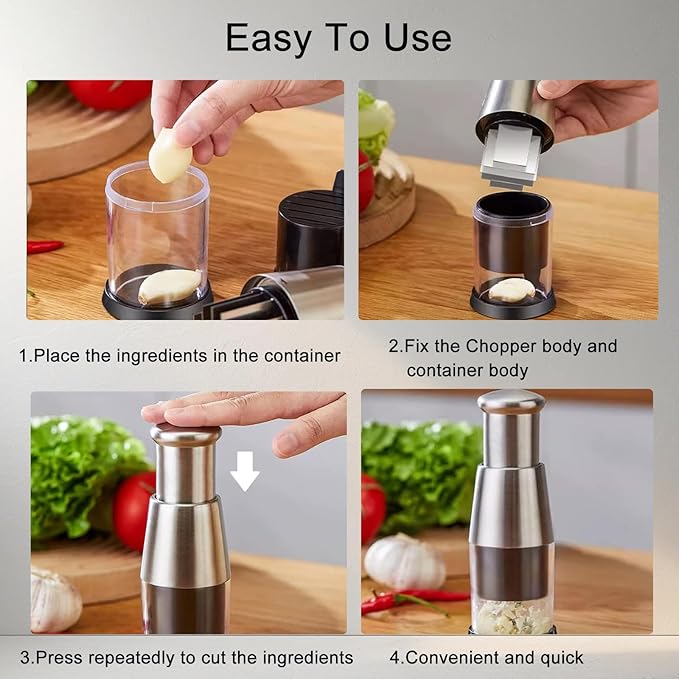 Manual Pressed Chopper,1PCS,Functional Manual Garlic Press,2025 Upgraded Compact Mini Dicer Food Chopper,Stainless Steel Hand Food Chopper for Mincing Garlic Press Stainless Steel