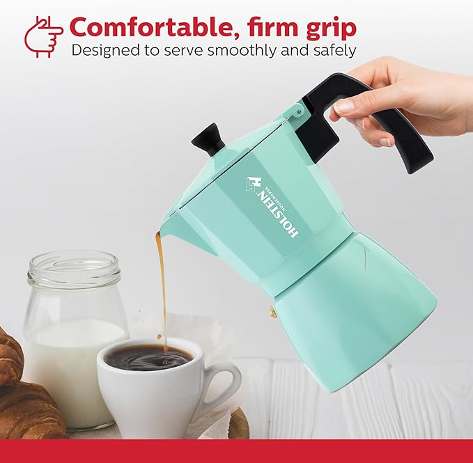 Holstein Housewares - 6 Cup Aluminum Stovetop Espresso Maker and Moka Pot - Great Tasting Traditional Espresso Coffee, Italian and Cuban Café Brewing in Minutes, Mint