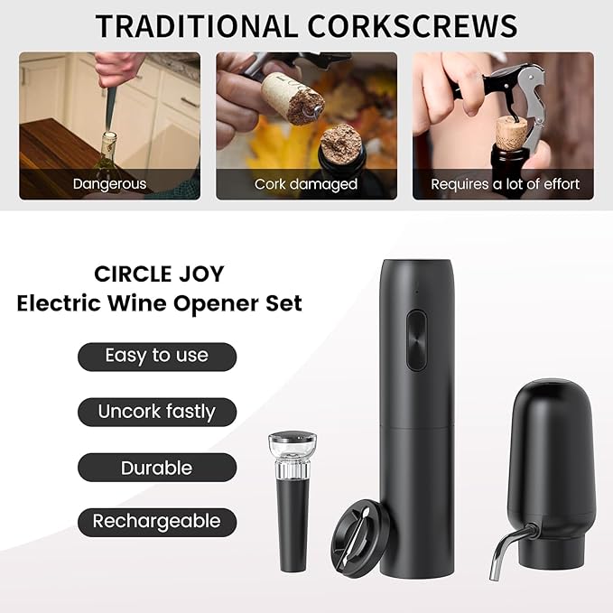 CIRCLE JOY Gravity Electric Pepper Grinder Set and Electric Wine Set