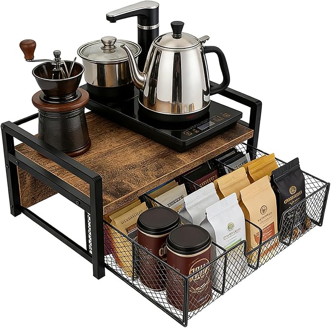 Tea Bag Organizer Wood Tea Organizer with 8 Compartments Storage Chests Tea Station Chest Display Container Box for Countertop Kitchen