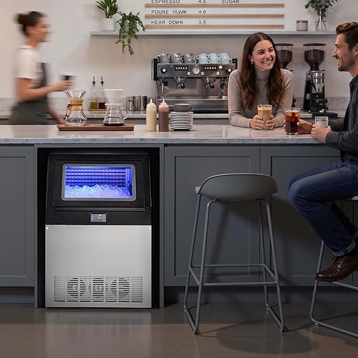 VEVOR Commercial Ice Maker Machine, 440 lbs/24h with 85 lbs Storage Capacity, Built-in/Freestanding/Under Counter, Stainless Steel Ice Maker with LED Display & Self-Cleaning, for Home Bar Restaurant