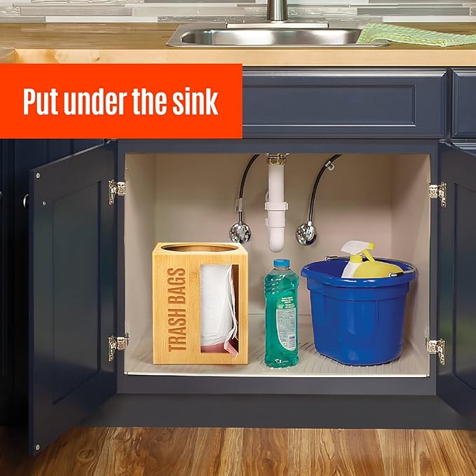Extra-Large Top-Loading Garbage Bag Holder Dispenser, Bamboo Trash Bag Organizer for Costco-Sized 13-33 Gallon Jumbo Rolls, Under-Sink, Wall-Mounted Storage for Kitchen & Garage
