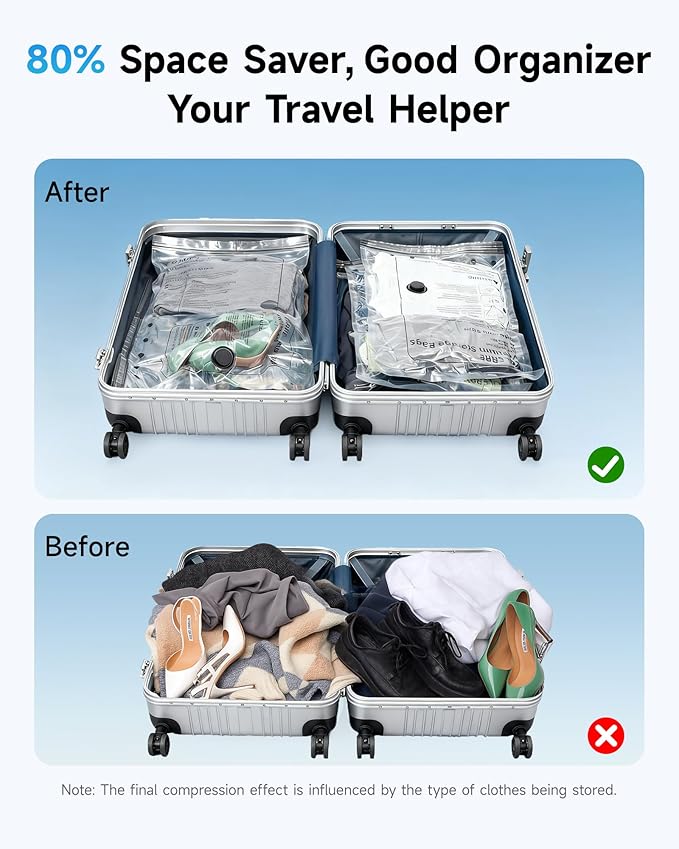 20 Pack Travel Vacuum Seal Bags with Rechargeable Electric Pump, 4 Sizes Space Saver Vacuum Storage Bags for Luggage, Suitcase & Home Organization, Reuseable Vacuum Seal Bags for Clothing
