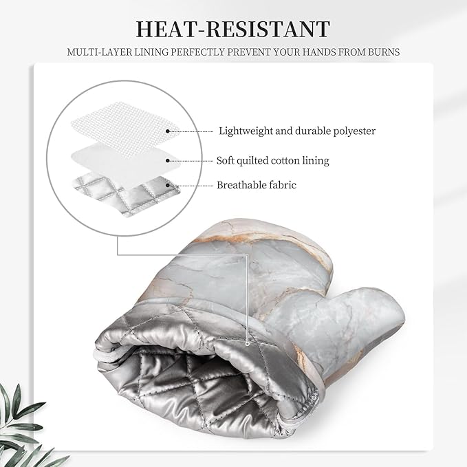 Oven Mitts and Pot Holders Gray Pastel Pink Marble Absstract Silicone Kitchen Accessories Set of 4 Heat Resistant Long Gloves Potholder Non-Slip Grip for Chef Cooking Baking Grilling BBQ