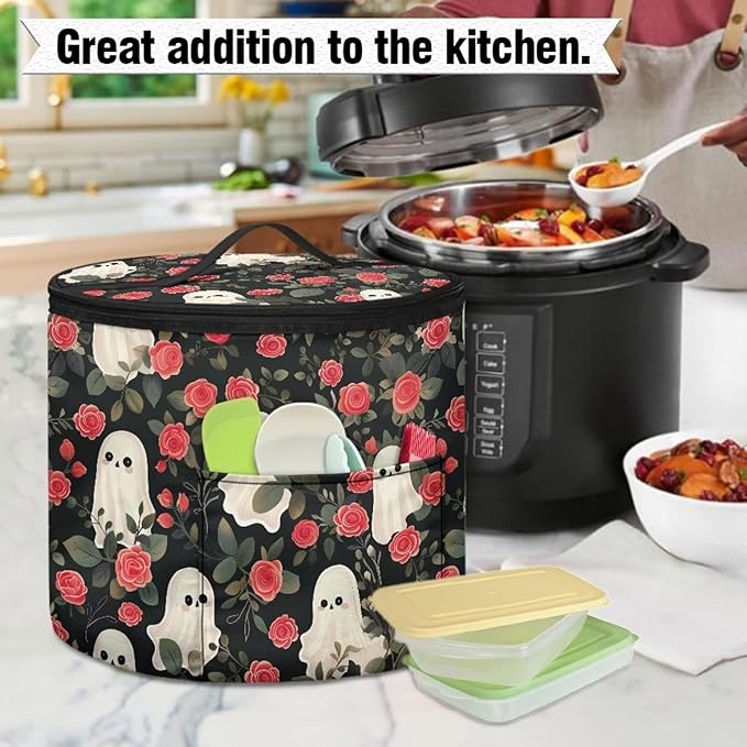 Halloween Pressure Cooker Insulation Bag Insulated Carrier Electric Pressure Cooker Storage Bag Keep Your Cooker Dust Free, Ghost Rose