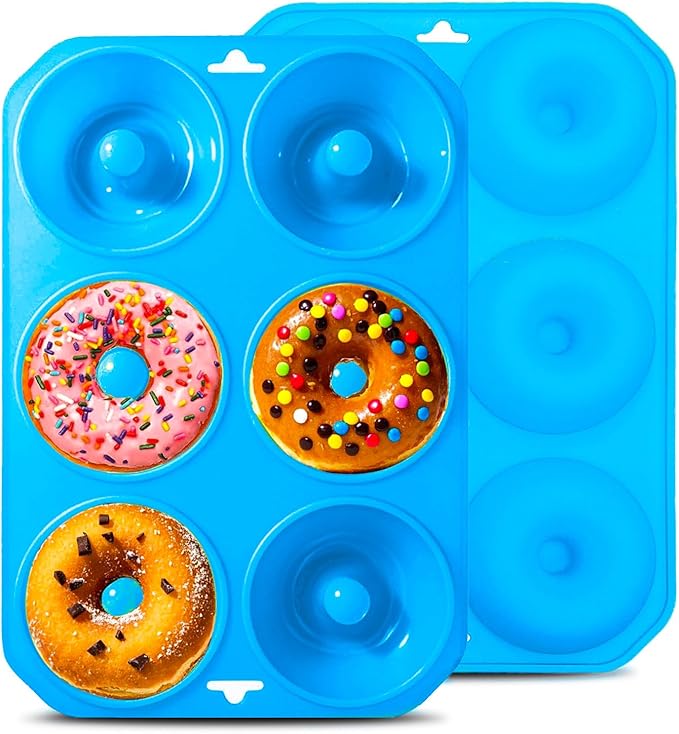 Silicone Donut Pans, Mini Silicone Baking Molds Donut Pans for Baking Tasty Donuts, Bagels, Cakecups and More (2-Blue)