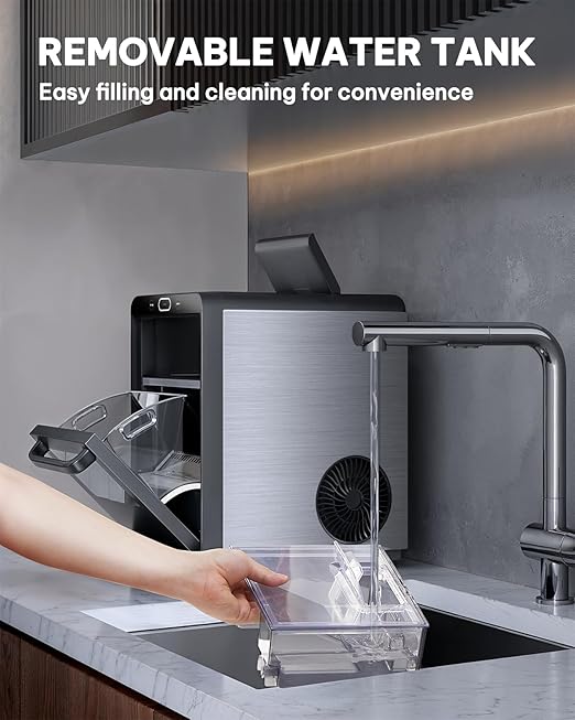 Silonn Nugget Ice Maker Countertop - 44lbs/24h Crushed/Pebble Ice Machine, Front Pull-Out Water Tank & Removable Basket, Stainless Steel Finish for Home Kitchen