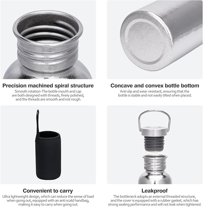 Boundless Voyage Titanium Water Bottle with Lid Wide Mouth Leak-Proof Reusable Sport Drinking Bottle for Camping Hiking Picnic Climbing Running Tea Coffee (420ml-glossy)