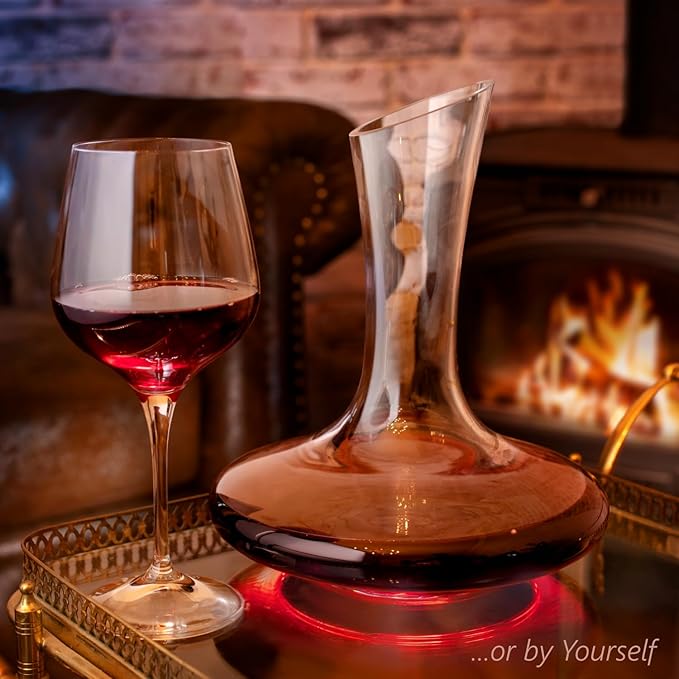 Wine Decanter & Accessories (Cork Stopper + Cleaning Beads) - 100% Lead-Free Crystal Wine Carafe – Unique Gift Idea