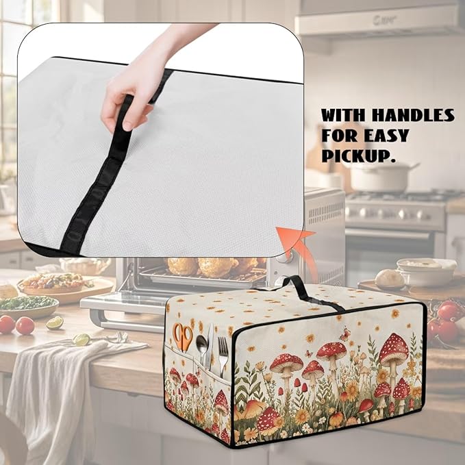 Air Fryer Toaster Oven Cover Fabric Convection Oven Cover with Pockets, Washable Small Appliance Dust Protection for Kitchen Home, L, 18.5 x 22.5 x 13 inches, Mushroom Floral