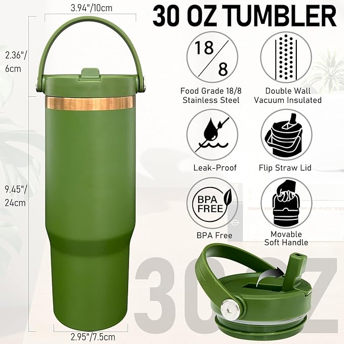 30 oz Tumbler Bulk with Handle and Straw, Vacuum Insulated Tumblers with Flip Straw and Top Handle, Leakproof Powder Coated Tumbler, Stainless Steel Travel Mug for Coffee Water (Mixed, 8 Pack)