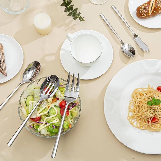 KINGSTONE Silverware Set with Serving Utensils, 45-Piece Forged Flatware Set Cutlery Set Premium Stainless Steel, Service for 8, for Kitchen, Home, Wedding, Party, Mirror Polished and Dishwasher Safe