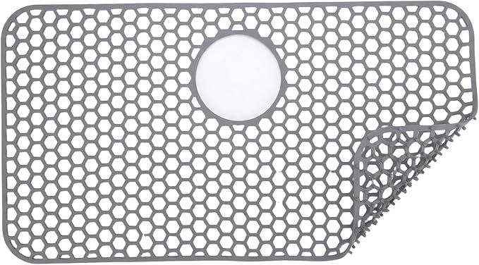 Silicone Sink Mat 25.78"x 14" Heat Resistant Sink Protectors for Kitchen Sink Bottom, Non-Slip Faucet Mat for Stainless Steel（Rear Drain）
