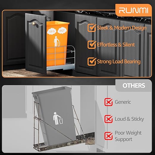 Pull Out Trash Can Under Cabinet with Soft-Close Slides,Heavy Duty 40 Qt Under Sink Trash Can for Kitchen,Garbage Can Not Included, Requires Minimum Cabinets Opening 12" W X 17" D