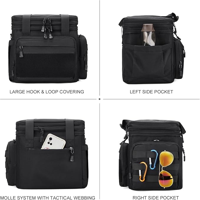 Gafetrey Large Tactical Lunch Box for Men, Insulated Lunch Bag Adult, Thermal Lunchbox Leakproof Waterproof Cooler Bag, Dual Compartment Lunch tote, Large Lunch Pail for Office Camping (Black) 24L