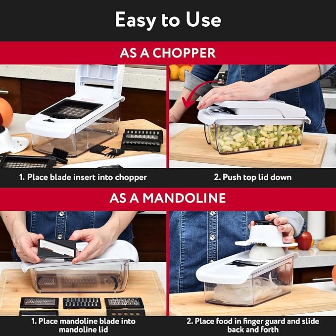 Fullstar Mandoline Slicer for Kitchen - Vegetable Chopper, Onion Potato Food Veggie Fruit Slicer and Cutter with Container, Kitchen Gadgets & Gifts, Home Essentials (All-in-1, White/Black)
