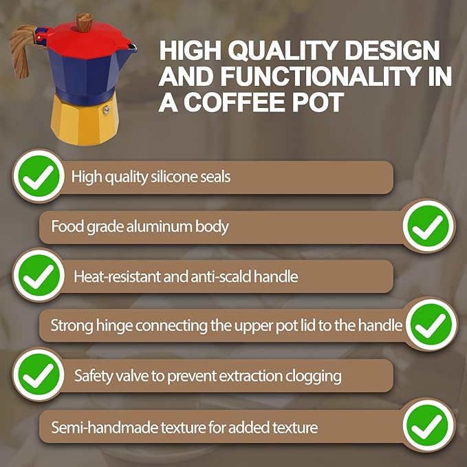 Aluminum 9 Cup 450ml Moka Pot Express Coffee Maker Stovetop Espresso Colorful Coffeemaker Italian Classic Style Brewing Greca Cafe Mocha Machine for Cafeteras Lover Camping Travel and Home Use 15oz