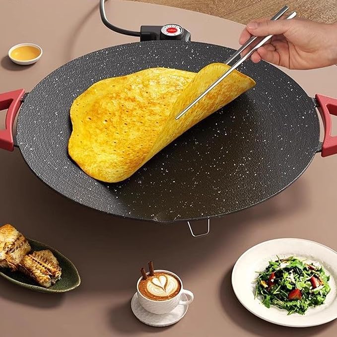 Indoor Smokeless Electric Griddle, Nonstick Round Tabletop Grill with Temperature Control, 1000W Fast Heating, Oil Drain Design for Steaks, Burgers, Pancakes, BBQ (36 cm/14 inch)