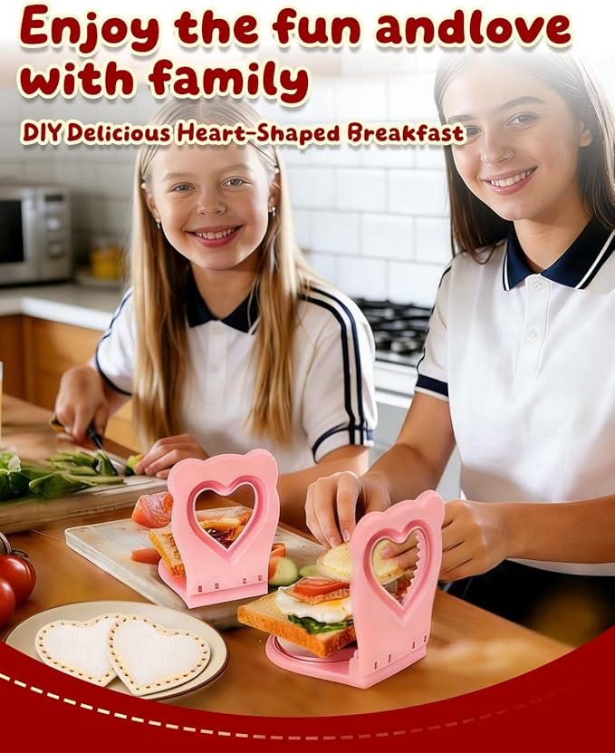 CHICHAUS Uncrustable Sandwich Maker,Sandwiches Pocket Circle Shape 3.7Inch Sandwich Cutter and Sealer,Sandwich Cutter for Kids Breakfast and lunchboxes (Heart Pink)