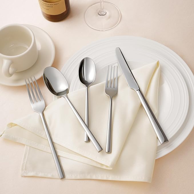 KINGSTONE Silverware Set, 40-Piece Forged Flatware Cutlery Set Premium Stainless Steel, Service for 8, for Home, Wedding, Party,Gift, Mirror Polished and Dishwasher Safe