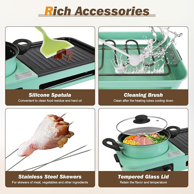 Hot Pot Electric with Grill, 1600W 3 in 1 Smokeless Non-Stick Barbecue Shabu Hot Pot with Dual Temp Control, Multifunctional Teppanyaki Grill Pot, Shabu Korean BBQ for 3-5 People