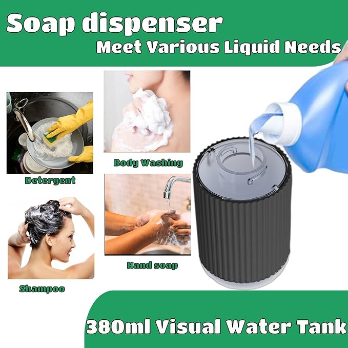 2 Pack Automatic Soap Dispenser, Touchless Foaming Soap Dispenser Bathroom,Upgrade Hand & Dish Electric Dispenser 4-Level Waterproof Wall Mount Kitchen Auto Soap Pump for Thin & Thick Liquid (Black)