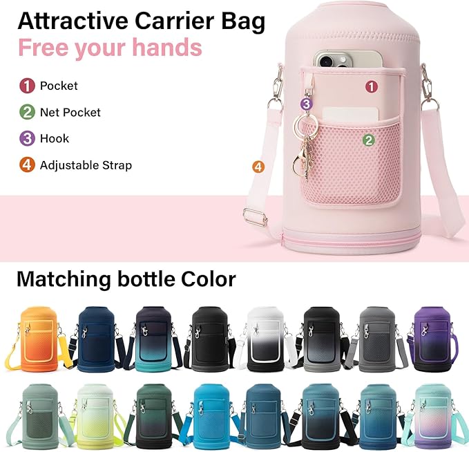 DYSANKY 1 Gallon Water Bottle Insulated | Thickened Stainless Steel Vacuum Metal Water Jug | Portable Sports Large for Gym and Hiking with Straw, Carrier Bag, Handle Strap | BPA-Free 128 oz
