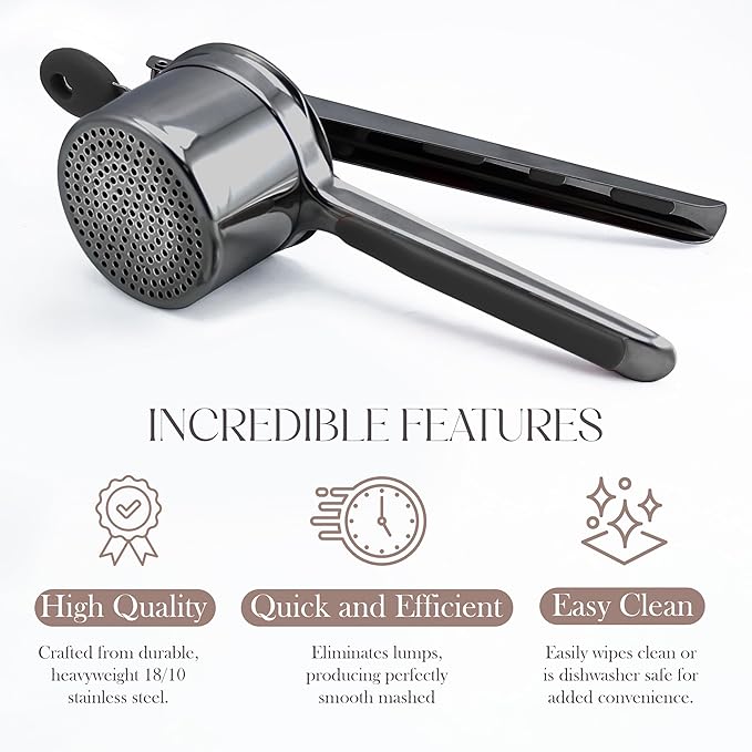 Bellemain 15 oz Black Large Potato Ricer | Heavy-Duty Stainless Steel Potato Ricer & Masher | Perfect for Mashed Potatoes | Ricer Kitchen Tool with Fixed Disc (Metallic Black)