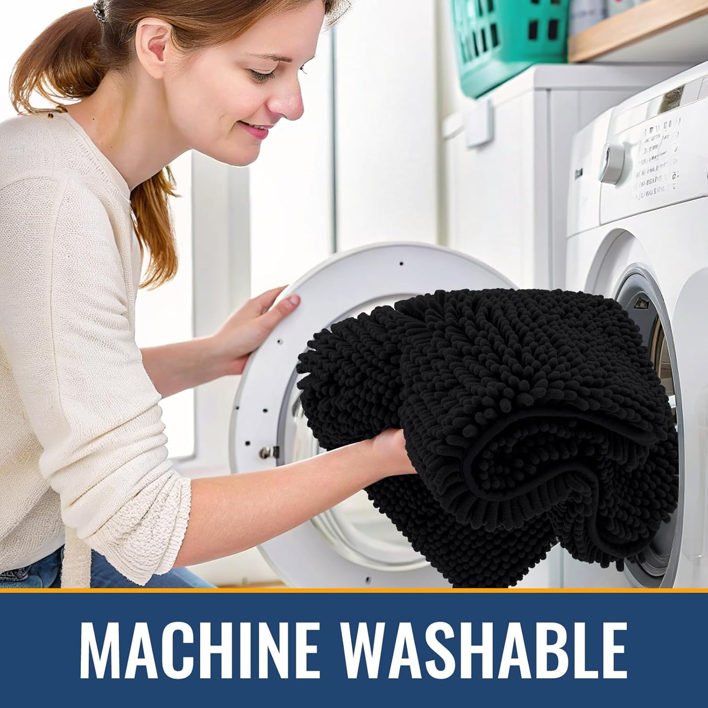 Arotive Bathroom Rugs 44x24, Extra Soft Absorbent Shaggy Chenille Bath Rugs, Machine Washable Rubber Backing Non-Slip Bath Mats for Bathroom Floor Tub and Shower, Home Decor Accessories, Black