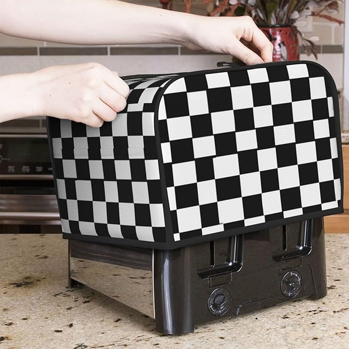 Toaster Cover 4 Slice Checkerboard Pattern Black White Kitchen Small Appliance Covers with Pockets Dust and Fingerprint Protection